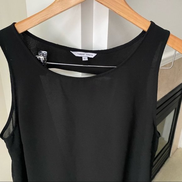 Naked Zebra Black Open Back Scoopneck Tank Top Blouse - Picture 2 of 5